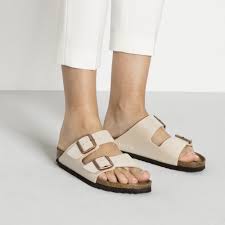 Birkenstock Arizona White Leather Two Strap Sandals Arizona Birko Flor Graceful Pearl White Two Strap Sandals Birkenstock Popular Sandals