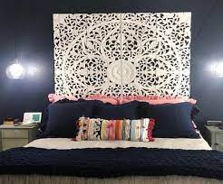 White Mandala Headboard King Wooden Wall Art 71 Lotus Etsy Wooden Wall Art Panels Teak Wood Art King Headboard
