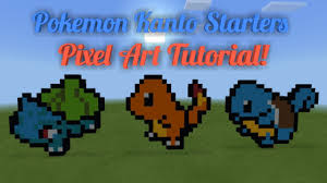 Pixel art of pikachu from pokémon yellow on the game boy colour. Minecraft Kanto Starter Pokemon Pixel Art Tutorial Charmander Squirtle And Bulbasaur Youtube