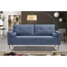 Upholstered in soft linen fabric with an exposed edge trim around frame and cushions. Kingway Furniture Linen Blend Palermo Living Room Sofa In Light Blue Sf1834 Lb S