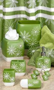 Buy online & pick up in stores all delivery options same day delivery include out of stock bath mats bath rugs contour rugs decorative wall sculptures shower curtain unframed. Daisy Stitch Flower Print 6 Piece Bathroom Accessory Set Lime Green Bathroom Accessories Bathroom Accessories Sets Green