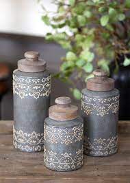 Get the best deals on decorative pottery & porcelain. Set Of Three Graduated Canisters Are Perfect For Your Artisan Home The Unique Design And Texture Will Mak Canister Sets Kitchen Canisters Decorative Canisters