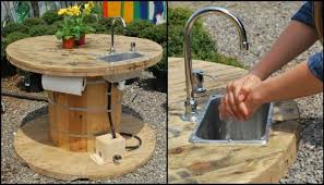 A bucket (1), a french drain/ dry well (2), lift station (3), drain hooked into a sewer (4). Build Your Own Unique Outdoor Sink With An Old Wooden Cable Spool Your Projects Obn