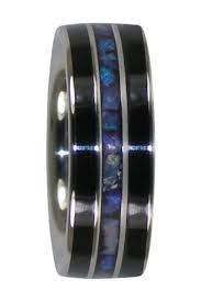 8 Mm Black Jet And Lightning Ridge Opal Titanium Bands Zz293h Mens Wedding Rings Titanium Wedding Rings Mens Wedding Rings Unique