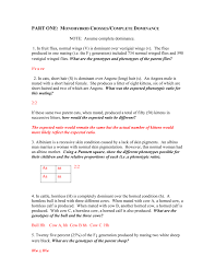 Part One Monohybrid Crosses Complete Dominance