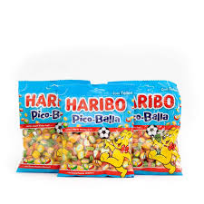 The haribo pico balla convinces with filled fruit gum confectionery pieces in the fruity flavors apple, blackberry, strawberry, juice orange, forest fruit and lemon. Haribo Pico Balla