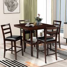 Find the perfect home furnishings at hayneedle, where you can buy online while you explore our room designs and curated looks for tips, ideas & inspiration to help you along the way. 5 Piece Counter Height Dining Table Set Square Dining Set With Bottom Shelf Pub Bar Set With 1 Table And 4 Padded Chairs Heavy Duty Dining Set Furniture For Kitchen Dining Room Walnut