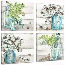 Mason jar flowers wall art. Skyme Art Flowers Painting Wall Art Watercolor Style Mason Jar On Retro Wood Background Floral Print Artwork Canvas Picture For Bedroom Living Room Buy Online In India At Desertcart 150419495