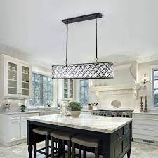 This image proves round kitchen island opens a chance for an extension. Maxax Rectangular Crystal Kitchen Island Chandelier 5 Lights Rectangle Ceiling Lighting Beaded Drum Shade Flush Mount Pendant Light For Dining Room Living Room Kitchen Antique Black Amazon Com