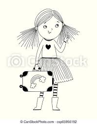 Select from 35870 printable crafts of cartoons, nature, animals, bible and many more. Little Girl Is Going To Travel Girl With Her Suitcase Black And White Illustration For Coloring Book Outline Illustration Canstock