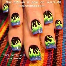 Easy Black And Blue Nail Designs Pin By Robin Moses Nail Art On Hot Nail Art Pictures With Tutorial Flame Nail Art Nail Art Designs Diy Neon Nails