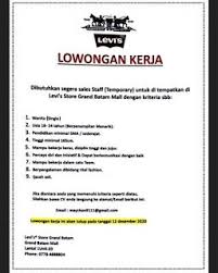 Maybe you would like to learn more about one of these? Lowongan Kerja Batam Terbaru Hari Ini 2021 Lowongan Kerja Levi S Store Grand Batam Mall 7 12 2020 Levis Kerja Pria
