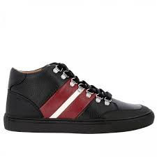 hensy bally laced sneakers in leather and rubber with striped band