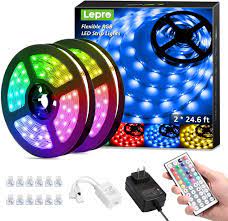 Great value for money very affordable. Lepro 50ft Led Strip Lights Ultra Long Rgb 5050 Led Strips With Remote Controller And Fixing Clips Color Changing Tape Light With 12v Etl Listed Adapter For Bedroom Room Kitchen Bar 2 X 24 6ft