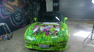 Funky Car Skins Rx7 Wrap Full Colour Flames Metallic Green Chrome And Carbon Fibre White Car Vinyl Wrap Funky
