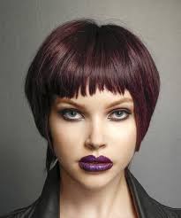 Because, they have thick straight hair and they give form easily. Short Straight Purple Hairstyle With Asymmetrical Bangs