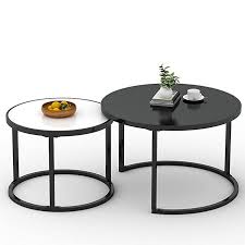 Coffee Table Little Tree 48 Large Modern Nesting Table Set With Sturdy Metal Round Base For Living Room Coffee Table Coffee Table Wood Nesting Coffee Tables