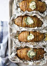 Grilled Hasselback Potatoes With Chive Butter Completely Delicious Recipe Summer Grilling Recipes Vegetarian Barbecue Grilled Dinner