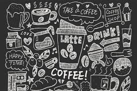 Black And White Cafe Wallpaper Coffee Doodle Wallpaper For Cafe Decor Coffee Doodle Cafe Wall Art Doodle Wall