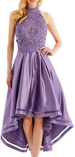 Nicole Miller New York High Low Cocktail Dress With 3d Lace Bodice Purple
