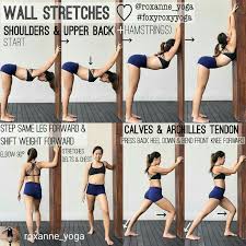 Stretches For Shoulders Upper Back Wall Yoga Easy Yoga Workouts Yoga Tips