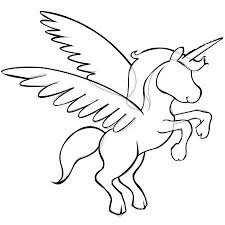 This coloring page shows a unicorn's head with a mane that is curly on top and straight on the bottom. Draw Cartoon Unicorn With Wings Step4 Unicorn Drawing Unicorn Wings Cartoon Drawings