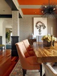 The Beauty Of The Live Edge Wooden Table Top Paired With The Persimmon Ceiling Color And The Softer More Peachy Dining Room Ceiling Home Goods Decor Interior