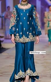 Blue Silk Suit Pakistani Party Wear Dresses