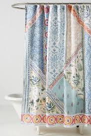 This greek key cotton shower curtain offers beautiful bathroom friendly designs in soothing color palettes for existing decor. Aurelie Blue Floral Blockprint Shower Curtain