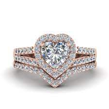 Heart Halo Diamond Wedding Ring Set In 14k Rose Gold Diamond Wedding Rings Sets Wedding Rings Unique Wedding Ring Sets