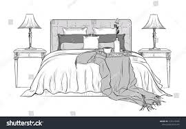 Bedroom Bed With Pillows Blankets Bedside Tables With Lamps And A Tray With A Cup O Interior Design Sketches Interior Design Drawings Interior Design Sketch