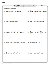 We have six different topics covering algebraic expressions, inequalities, equations, linear functions, polynomials, and systems of equations. Simplifying Algebraic Expression Worksheets