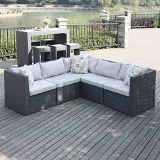5 Piece Grey Outdoor Patio Furniture Sectional Set The Portfolio Aldrich 5 Piece Grey Outdoor Patio Patio Sectional Contemporary Outdoor Sofas Havenside Home