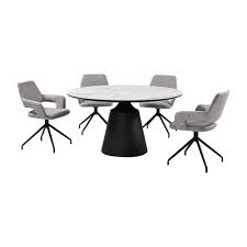 Knox Penny 5 Piece Dining Set with Stone Top and Gray Fabric Chairs – Armen  Living SETKNPE5GB