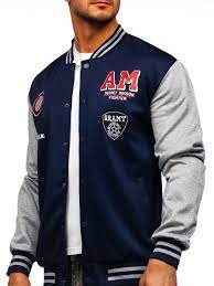 Men S Thin Printed Baseball Jacket Navy Blue Bolf B10155 Navy Blue