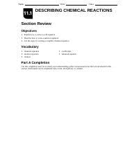 Word equations included for all reactions. Unit 8 1 Book Worksheet Doc Name Date Class Describing Chemical Reactions Section Review Objectives Explain How To Write A Word Equation Describe How Course Hero