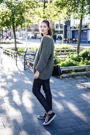 Le Fashion Blog Ways To Wear Black Converse Sneakers Green Mohair Sweater Leather Pants Leggings Blogger S Black Converse Outfits Fashion Outfits With Converse
