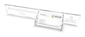 Our classic desk name plate holders are also popular and far from the cookie cutter one size fits all. sign holder mfg has many standard sizes from 3 wide and 1 high to 11 x 2. Made To Order Acrylic Name Plate Business Card Holder Moslow Wood Products Virginia