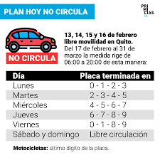 El municipio informará de forma oportuna si la suspensión continuará el lunes 16 de marzo. Primicias El Municipio De Quito Informo Que A Partir Del Miercoles 17 De Febrero Se Retomara La Restriccion Vehicular Hoy No Circula Con Ciertos Cambios Aqui Los Detalles Facebook