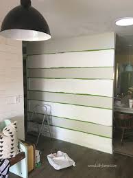 Diy Striped Accent Wall With Gray White Stripes Lolly Jane Striped Accent Walls Grey Striped Walls Striped Walls