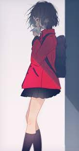 Anime Picture 500x948 With Original Yuno Tsuitta Single Tall Image Short Hair Black Hair Simple Backgr Anime Art Girl Anime Art Kawaii Anime