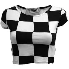Black And White Crop Top Checkered Monochrome Black And White Stretchy Crop Top Stretchy Crop Tops Black And White T Shirts Black And White Shirt