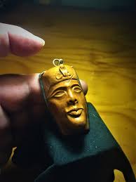 Pharaoh Akhenaten Amulet Carved in Buffalo Bone, Ebony and Silver.