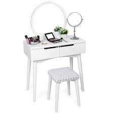 Amazon Com Songmics Vanity Makeup Table Set With Mirror 2 Sliding Drawers Dressing Table Removable Stool C Vanity Table Set Vanity Table Makeup Dressing Table