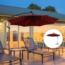 Outsunny 10 Steel Outdoor Offset Tilt Patio Umbrella With Solar Led Lights Patio Patio Umbrella Offset Patio Umbrella