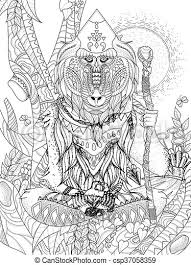 Download or print for children, 100 images. Wisdom Elder Baboon Crossed Legged In Tree Adult Coloring Page Canstock