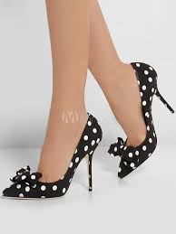 Black And White Polka Dot Heels Womens Black High Heels Women Pointed Toe Bow Polka Dot Slip On Vintage Shoes Heels Vintage Shoes Sandals Heels