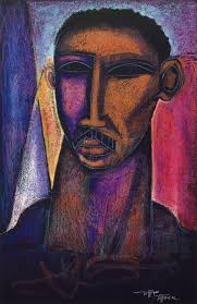 Contemporary Painting Of A Mans Face Against An Abstract Background Titled Fortified Man W Black Art Painting African American Art Harlem Renaissance Artists