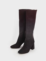 Burgundy Multicoloured Felt Knee High Boots Charles Keith Id