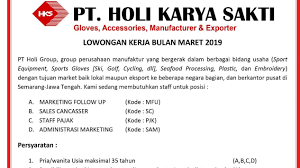 Ski computer tegal saat ini membuka lowongan kerja untuk posisi: Lowongan Kerja Di Pt Holi Karya Sakti Marketing Follow Up Sales Staff Pajak Dan Admin April 2019 Grobogan Demak Loker Swasta